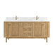 Laurent 72" Double Vanity in Light Natural Oak With Single Hole Faucet White Zeus Top Backsplash