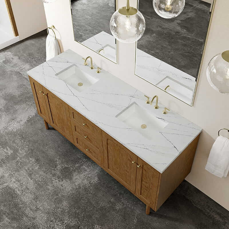 Laurent 72 Inch Double Vanity in Honey Oak With Eternal Ethereal Noctis Silestone Top