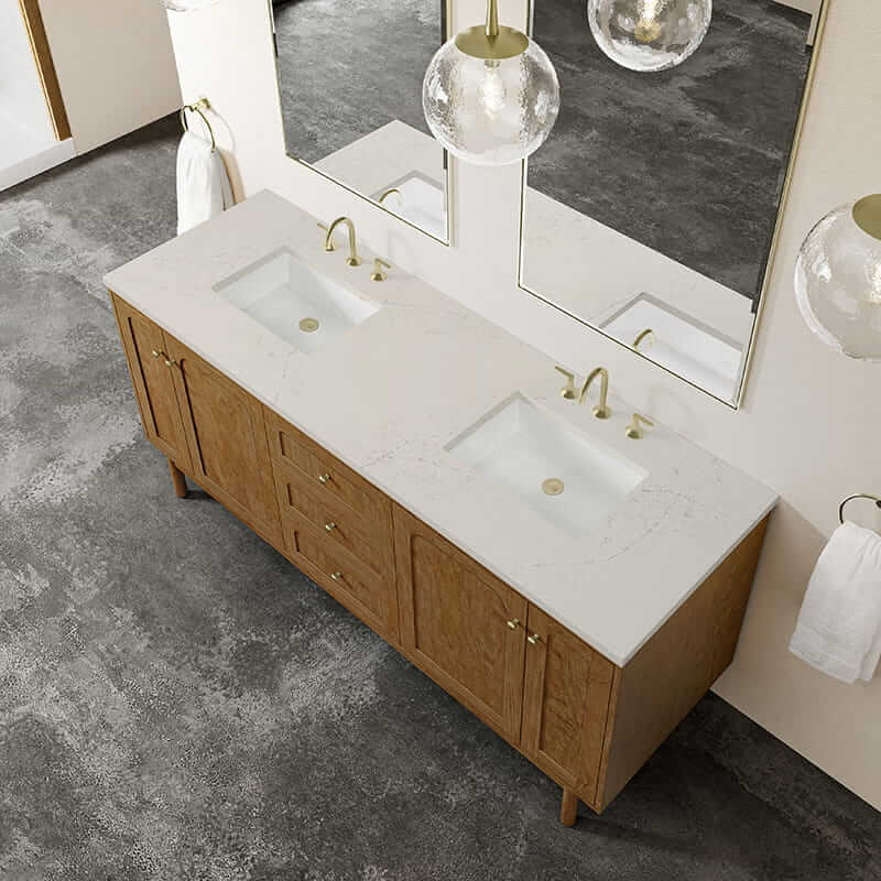 Laurent 72 Inch Double Vanity in Honey Oak With Siberian Silestone Top