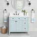 Layla 36 inch Left-Offset Single Sink Bathroom Vanity Ice Blue in White Engineered Stone Front View
