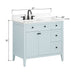 Layla 36 Left-Offset Single Sink Bathroom Vanity Ice Blue in Cala White Engineered Stone Dimension