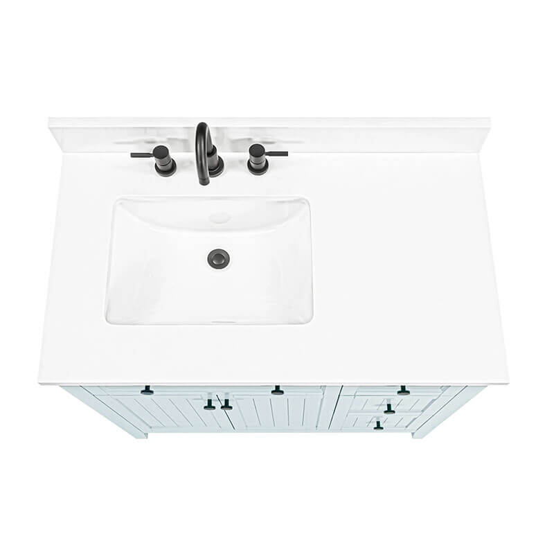 Layla 36 Left-Offset Single Sink Bathroom Vanity Ice Blue in White Engineered Stone