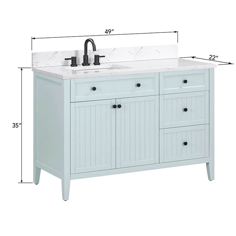 Layla 48 Left-Offset Single Sink Bathroom Vanity Ice Blue in Cala White Engineered Stone Dimension