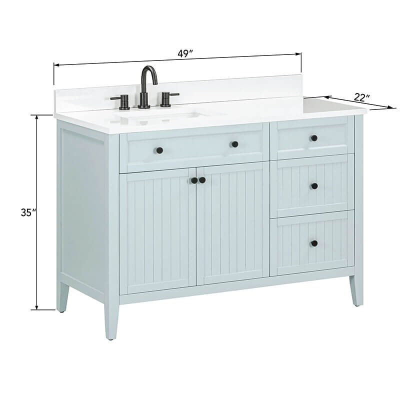 Layla 48 Left-Offset Single Sink Bathroom Vanity Ice Blue in White Engineered Stone Dimension
