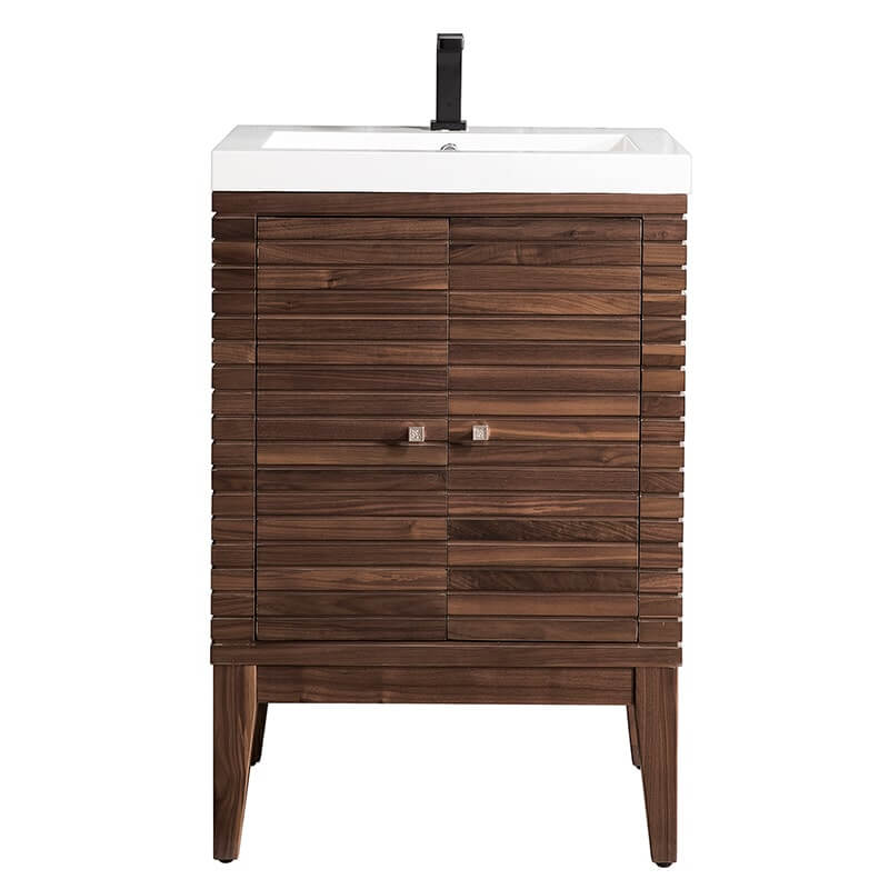 Linden 24" Single Vanity in Mid Century Walnut With Glossy White Composite Stone Top