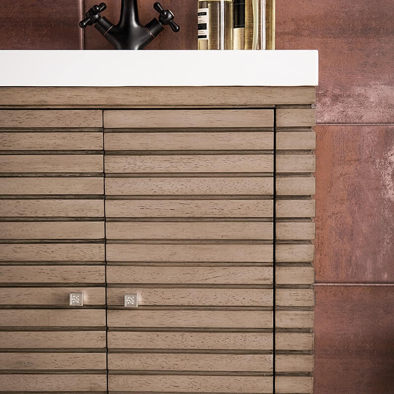 Linden 24" Single Vanity in Whitewashed Walnut With Glossy White Composite Stone Top Solid Kiln Dried Grade A Hardwood