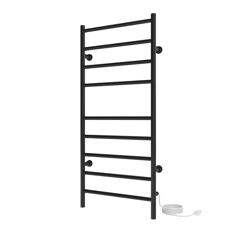 Linear 18 x 40 Inch Towel Warmer in Matte Black Plug in Side View