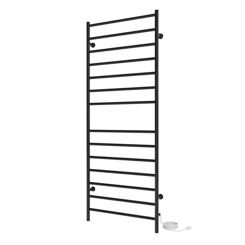 Linear 24" x 60" Towel Warmer in Matte Black Plug in Side View