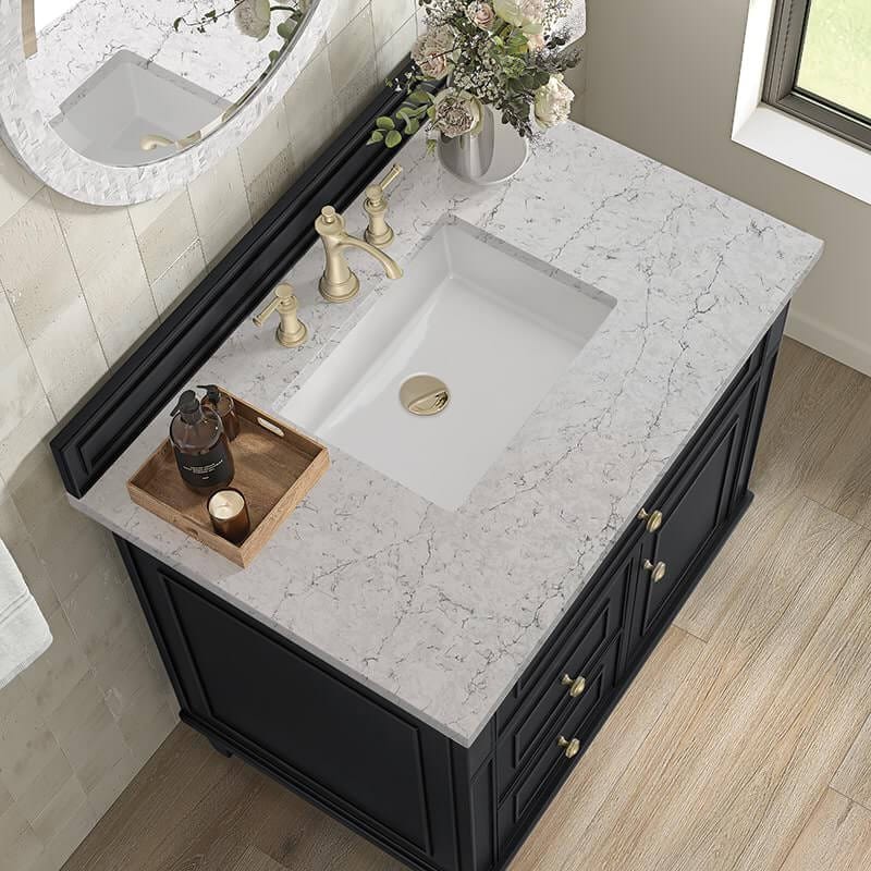 Lorelai 36 Inch Single Vanity in Black Onyx With Eternal Jasmine Pearl Silestone Top