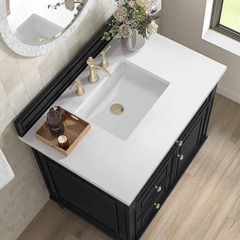 Lorelai 36 Inch Single Vanity in Black Onyx With White Zeus Silestone Top