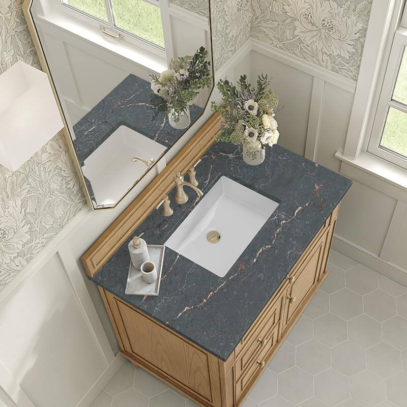 Lorelai 36 Inch Single Vanity in Light Natural Oak With Parisien Bleu Silestone Top