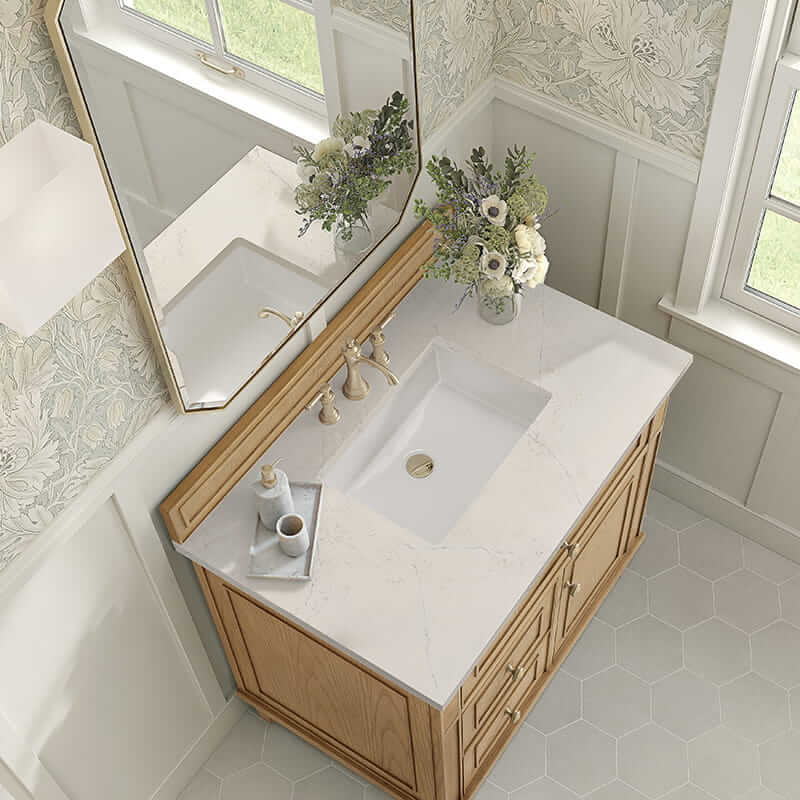 Lorelai 36 Inch Single Vanity in Light Natural Oak With Siberian Silestone Top