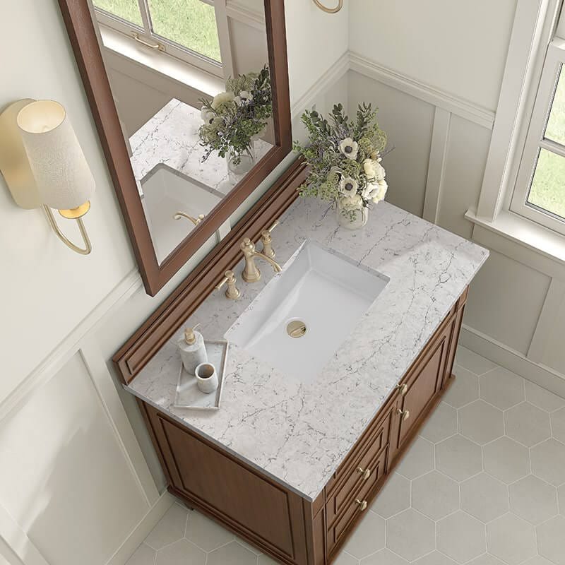 Lorelai 36 Inch Single Vanity in Mid Century Walnut With Eternal Jasmine Pearl Silestone Top