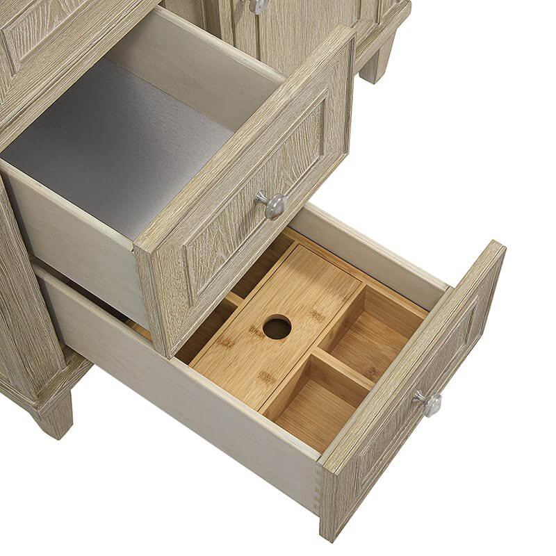 Lorelai 36 Inch Single Vanity in Whitewashed Oak Top View Drawers