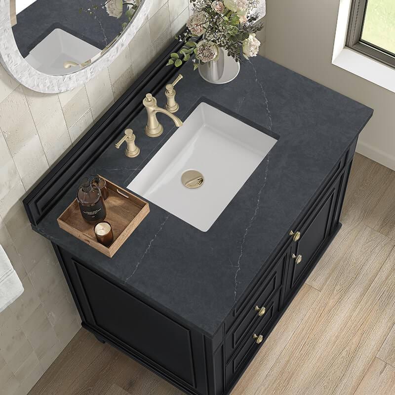 Lorelai 36" Single Vanity in Black Onyx With Charcoal Soapstone Silestone Top