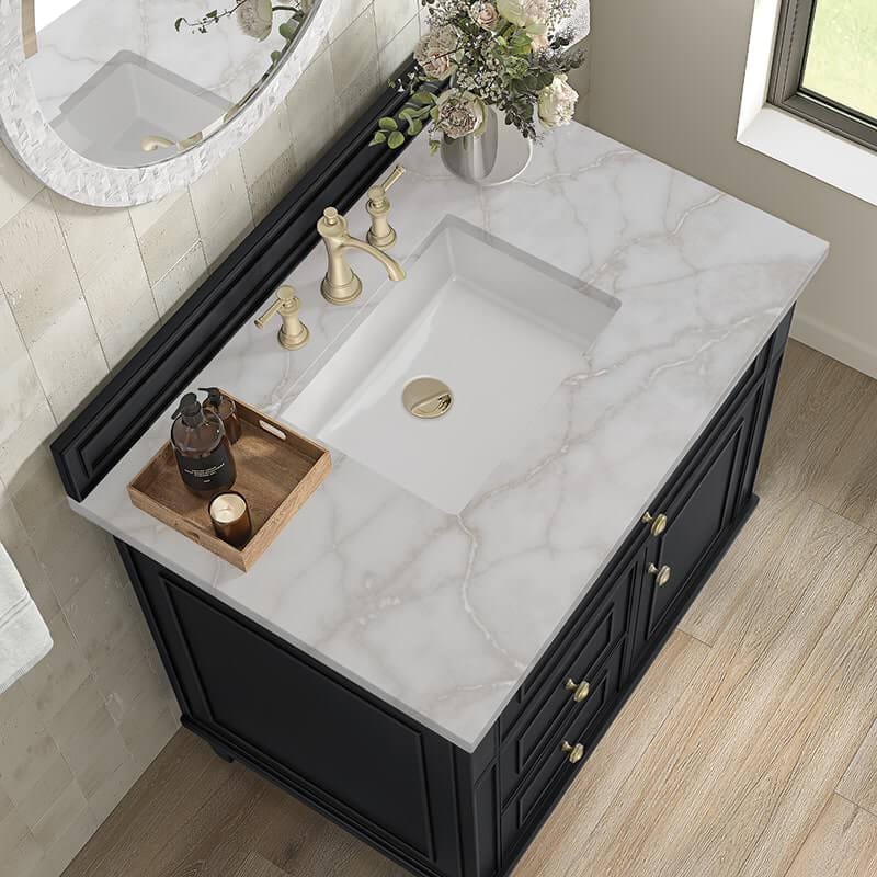 Lorelai 36" Single Vanity in Black Onyx With Victorian Silver Silestone Top