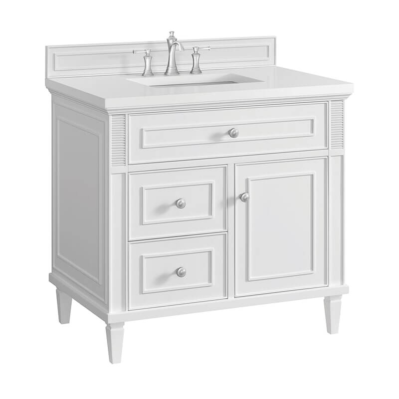 Lorelai 36" Single Vanity in Bright White Corner View With Countertop