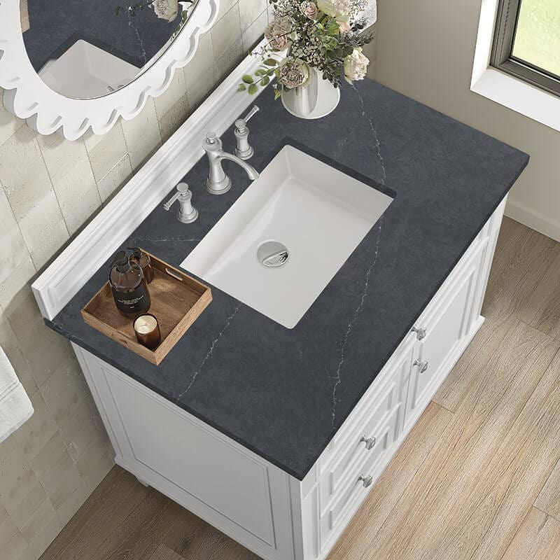Lorelai 36" Single Vanity in Bright White With Charcoal Soapstone Silestone Top