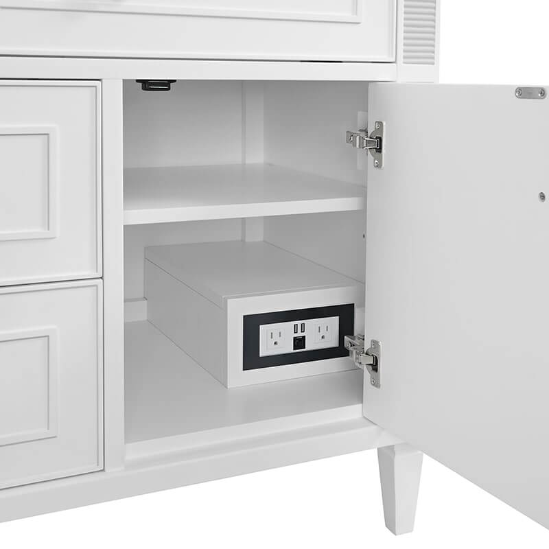 Lorelai 36" Single Vanity in Bright White With One 120 Volt Outlet With USB Ports