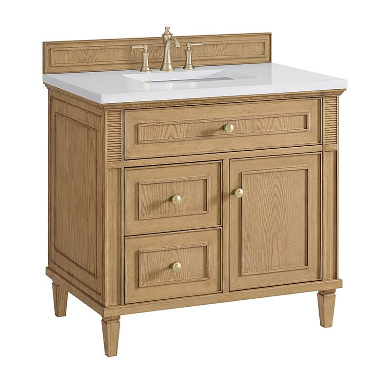 Lorelai 36" Single Vanity in Light Natural Oak Corner View With Countertop