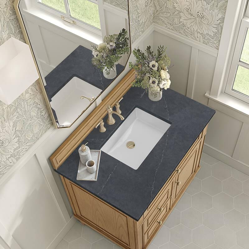 Lorelai 36" Single Vanity in Light Natural Oak With Charcoal Soapstone Silestone Top