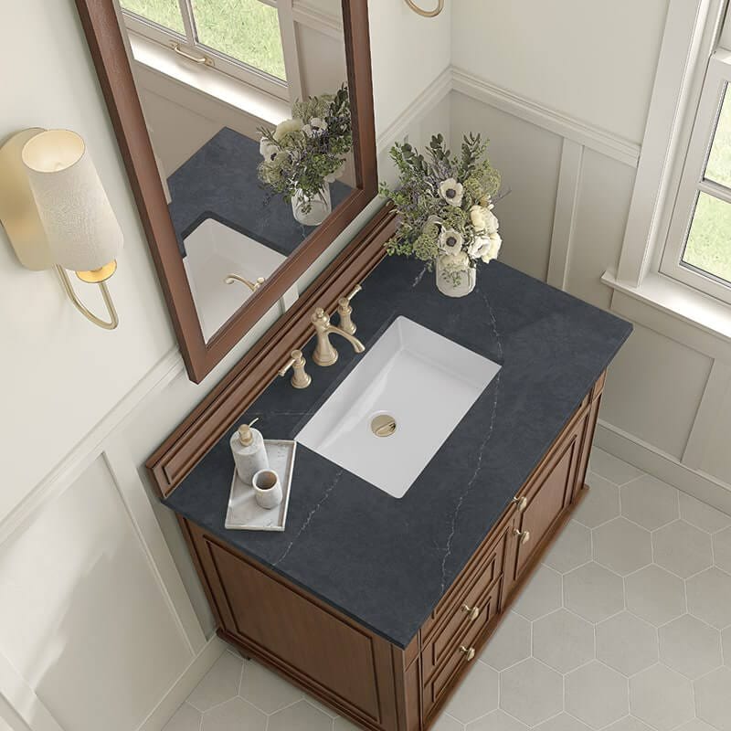 Lorelai 36" Single Vanity in Mid Century Walnut With Charcoal Soapstone Silestone Top