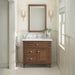 Lorelai 36" Single Vanity in Mid Century Walnut With Single Hole Faucet White Zeus Silestone Top Backsplash