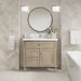 Lorelai 36" Single Vanity in Whitewashed Oak With Single Hole Faucet White Zeus Silestone Top Backsplash