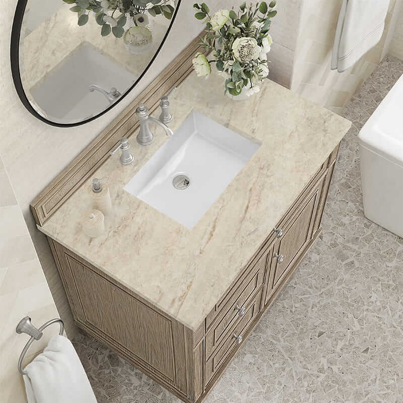 Lorelai 36" Single Vanity in Whitewashed Oak With Tajnar Eclos Top