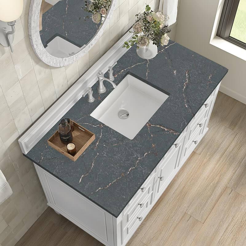 Lorelai 48 Inch Single Vanity in Bright White With Parisien Bleu Silestone Top