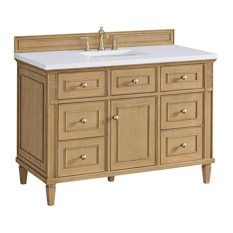 Lorelai 48 Inch Single Vanity in Light Natural Oak Corner View With Countertop
