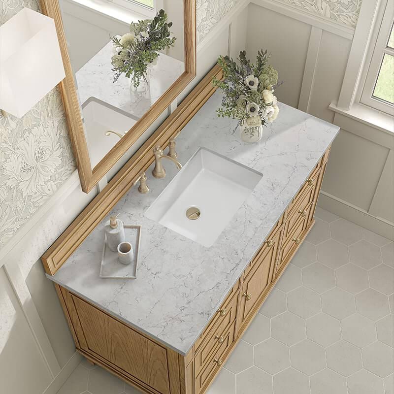 Lorelai 48 Inch Single Vanity in Light Natural Oak With Eternal Jasmine Pearl Silestone Top