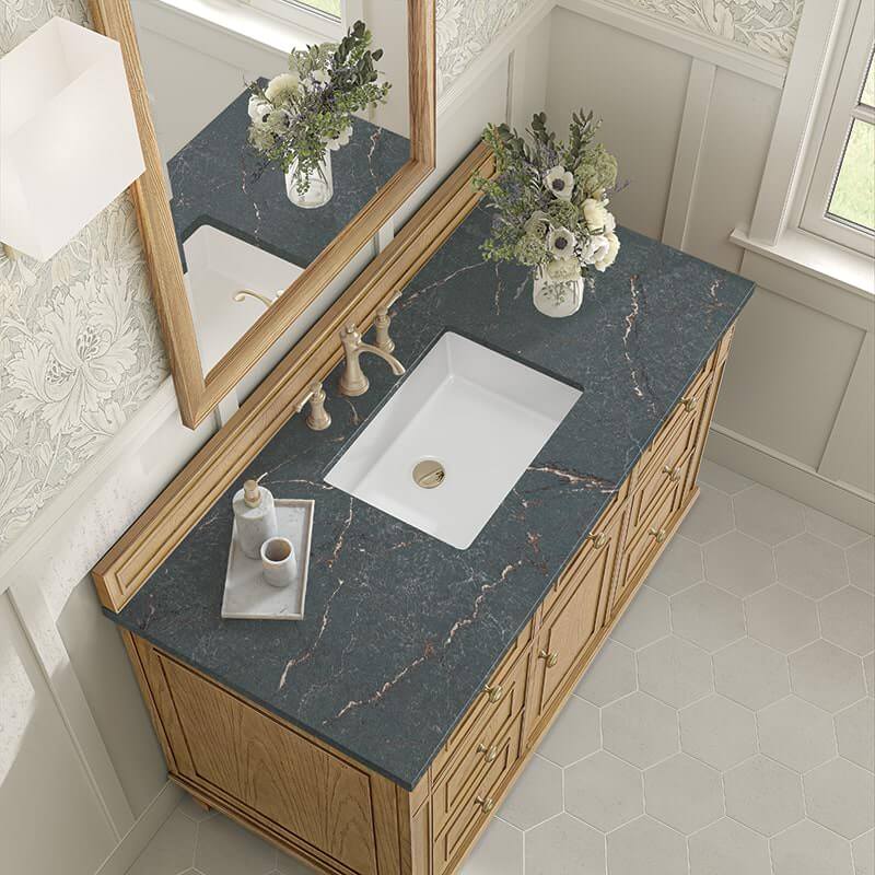 Lorelai 48 Inch Single Vanity in Light Natural Oak With Parisien Bleu Silestone Top