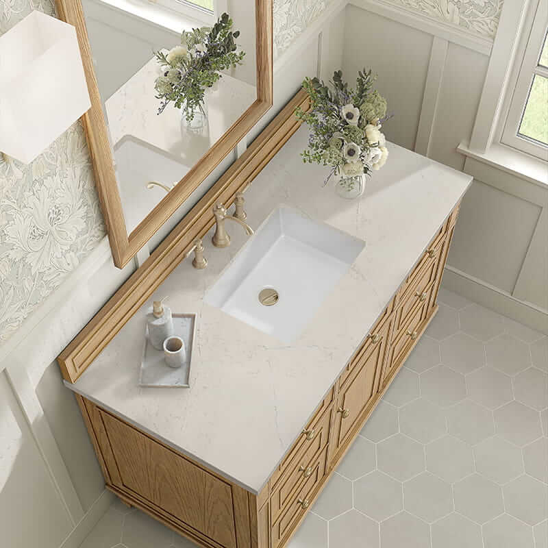 Lorelai 48 Inch Single Vanity in Light Natural Oak With Siberian Silestone Top