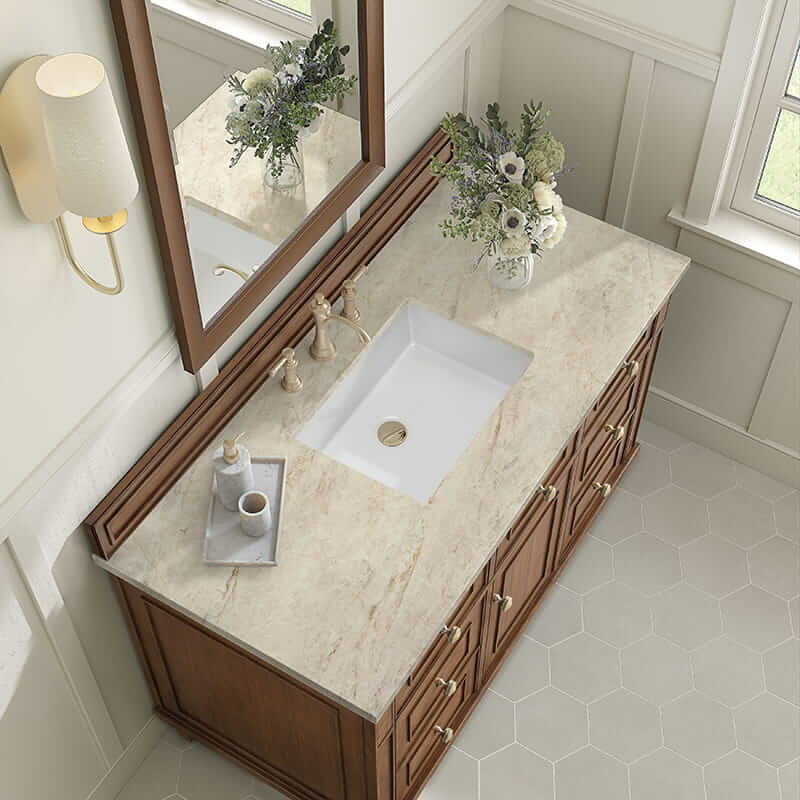 Lorelai 48 Inch Single Vanity in Mid Century Acacia With Tajnar Eclos Top