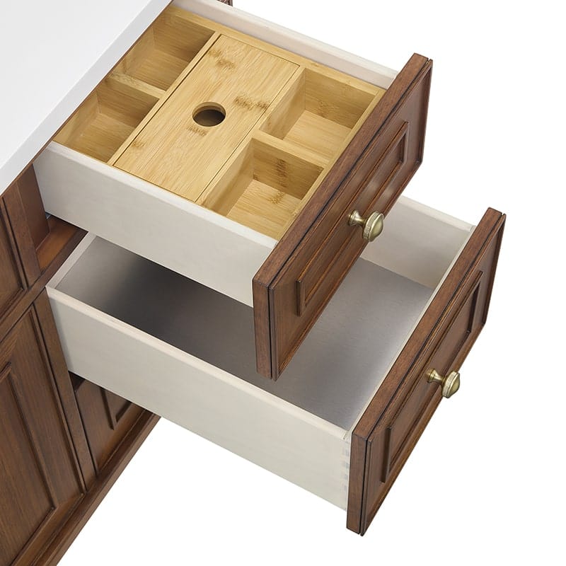 Lorelai 48 Inch Single Vanity in Mid Century Walnut Top View Drawers