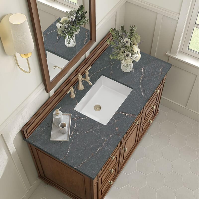Lorelai 48 Inch Single Vanity in Mid Century Walnut With Parisien Bleu Silestone Top