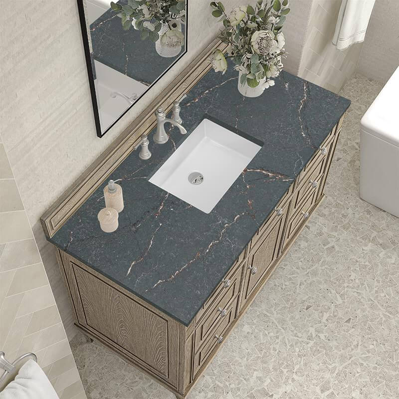 Lorelai 48 Inch Single Vanity in Whitewashed Oak With Parisien Bleu Silestone Top