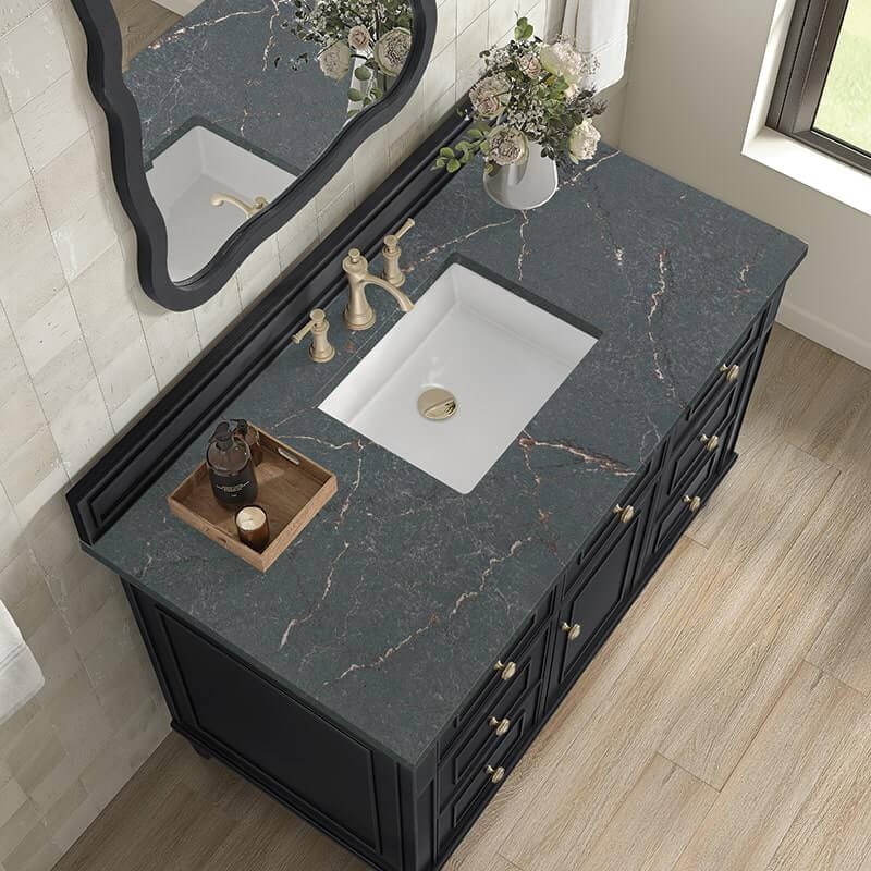 Lorelai 48" Single Vanity in Black Onyx With Parisien Bleu Silestone Top