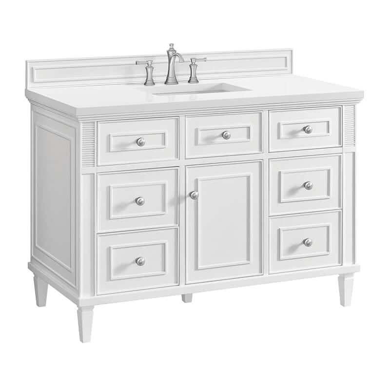 Lorelai 48" Single Vanity in Bright White Corner View With Countertop