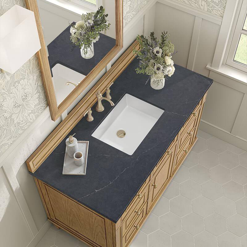 Lorelai 48" Single Vanity in Light Natural Oak With Charcoal Soapstone Silestone Top