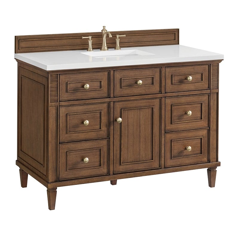 Lorelai 48" Single Vanity in Mid Century Walnut Corner View With Countertop
