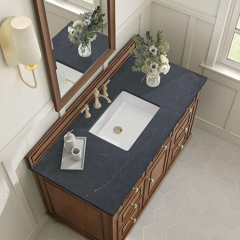 Lorelai 48" Single Vanity in Mid Century Walnut With Charcoal Soapstone Silestone Top