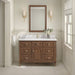 Lorelai 48" Single Vanity in Mid Century Walnut With Single Hole Faucet White Zeus Silestone Top Backsplash