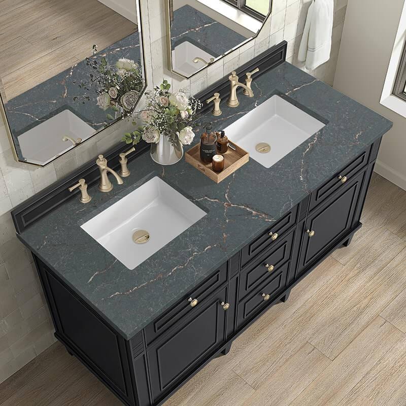 Lorelai 60" Double Vanity in Black Onyx With Parisien Bleu Silestone Top