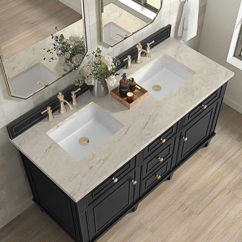 Lorelai 60" Double Vanity in Black Onyx With Tajnar Eclos Top