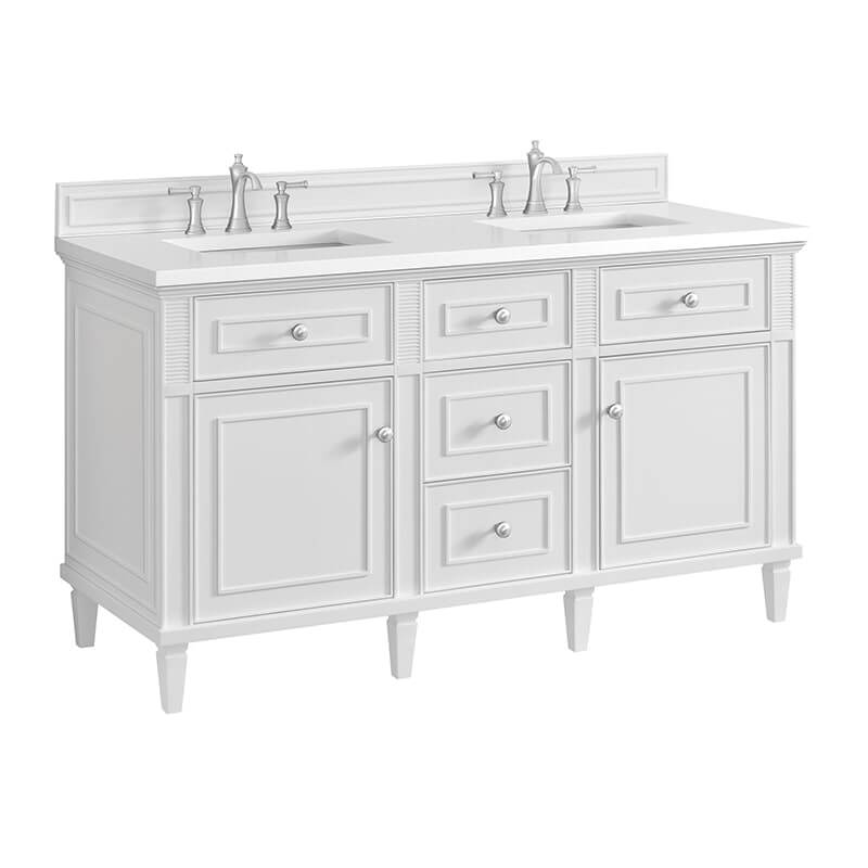 Lorelai 60" Double Vanity in Bright White Corner View With Countertop