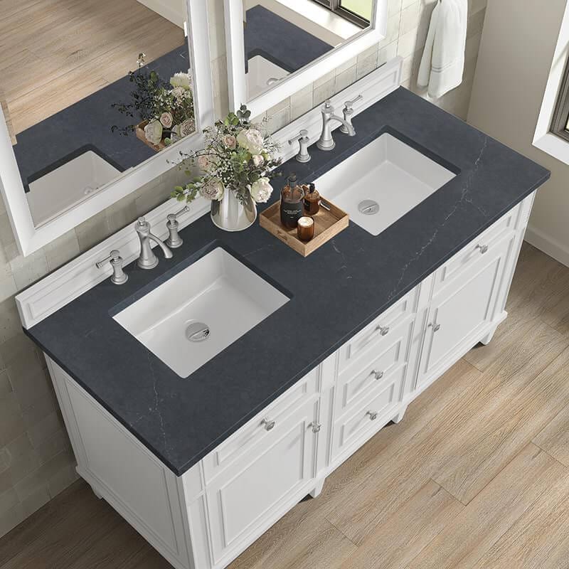 Lorelai 60" Double Vanity in Bright White With Charcoal Soapstone Silestone Top