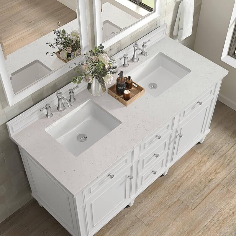 Lorelai 60" Double Vanity in Bright White With Lime Delight Silestone Top