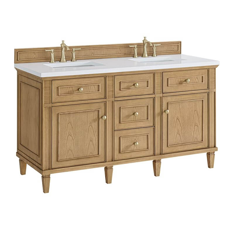 Lorelai 60" Double Vanity in Light Natural Oak Corner View With Countertop